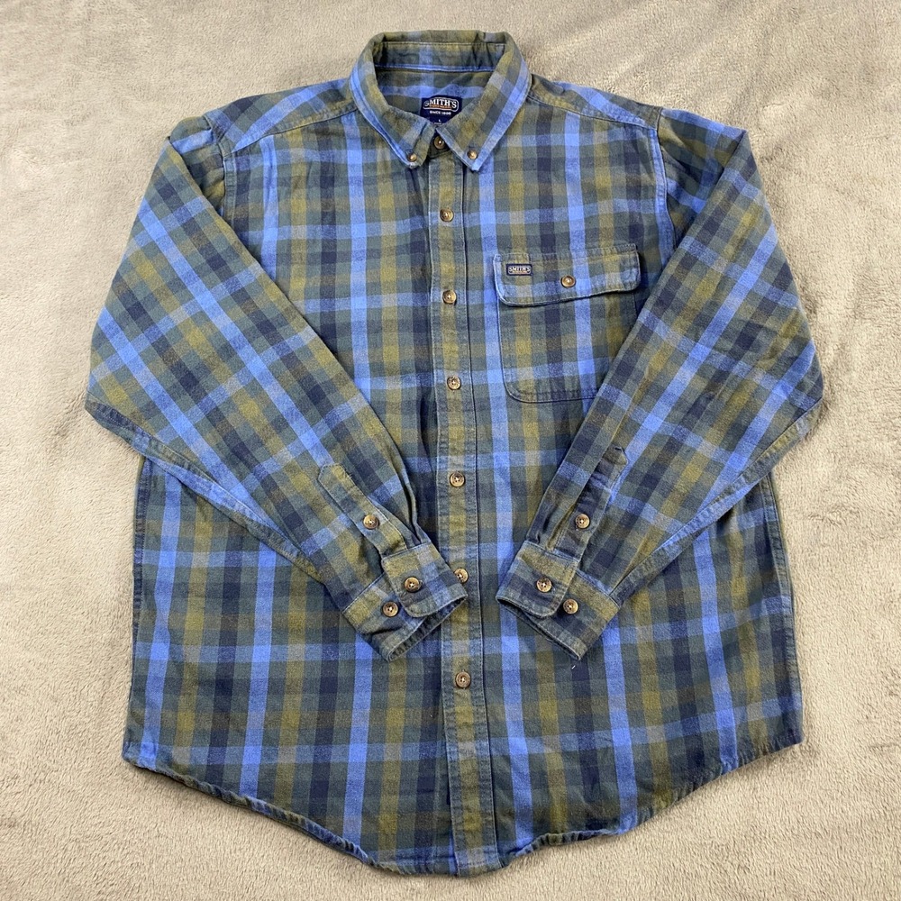 Smiths Workwear Men's L Plaid Flannel Button Down Shirt Long Sleeve